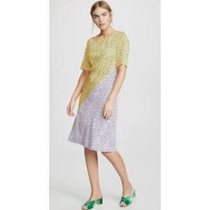 Diane Von Furstenberg Dress Yellow & Purple Geometric Patterned Shift Sz XS Knee